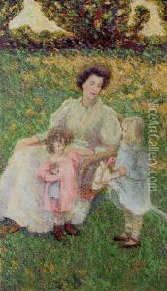 Suzanne And Her Children Oil Painting - Theodore Butler