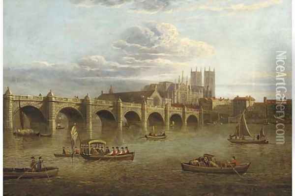 Old Westminster Bridge, with the Abbey beyond Oil Painting - Paul, John Dean