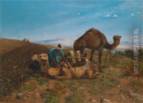 In Der Sahara - Wechsel Der Kamele Oil Painting - Richard Beavis