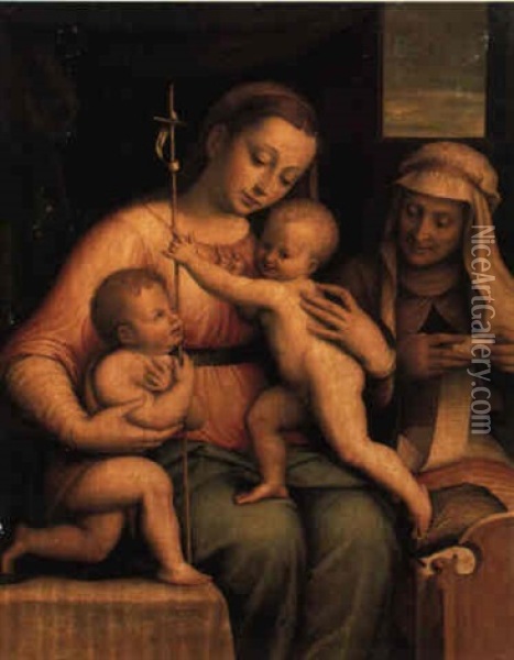 The Holy Family With St. Anne And The Infant St. John The Baptist Oil Painting - Lucca Longhi