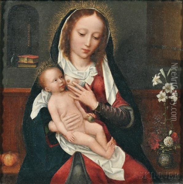 Madonna And Child In An Interior Oil Painting - Adriaen Isenbrant