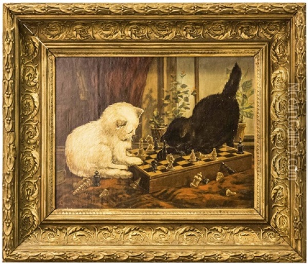 Kattungar Pa Schackspel Oil Painting - Louis Wain