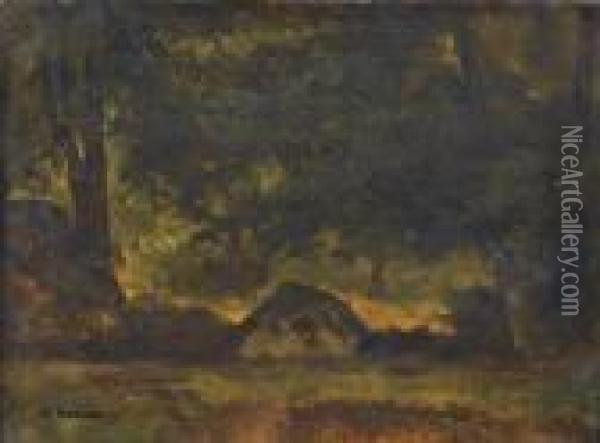 Felspartie Im Wald Von Fontainebleau. Oil Painting - Karl Bodmer