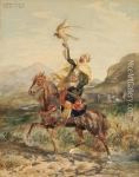 View Of An Arab Falconer On Horseback Oil Painting - Georges Washington