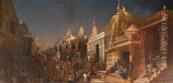 Oriental Temple Scene Oil Painting - Anton Seder