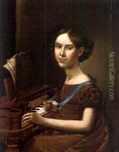 Portrait Of A Girl Playing A Piano Oil Painting - Henry Williams