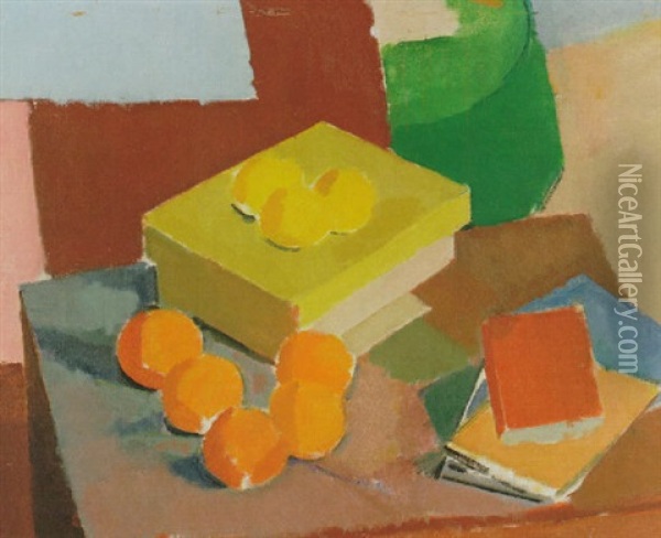 Nature Morte Med Citroner, Apelsiner Och Bocker Oil Painting - Karl Isakson