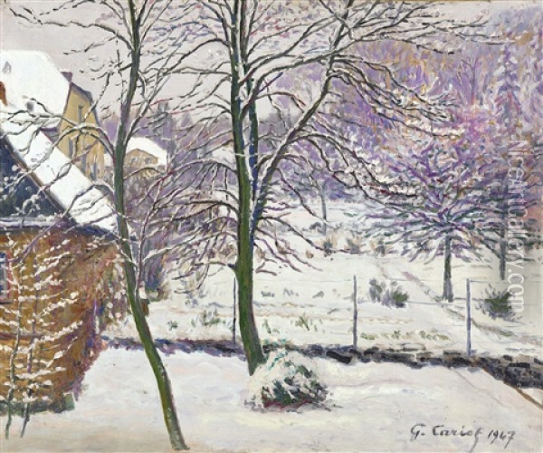 Jardin Sous La Neige Oil Painting - Gustave Camille Gaston Cariot