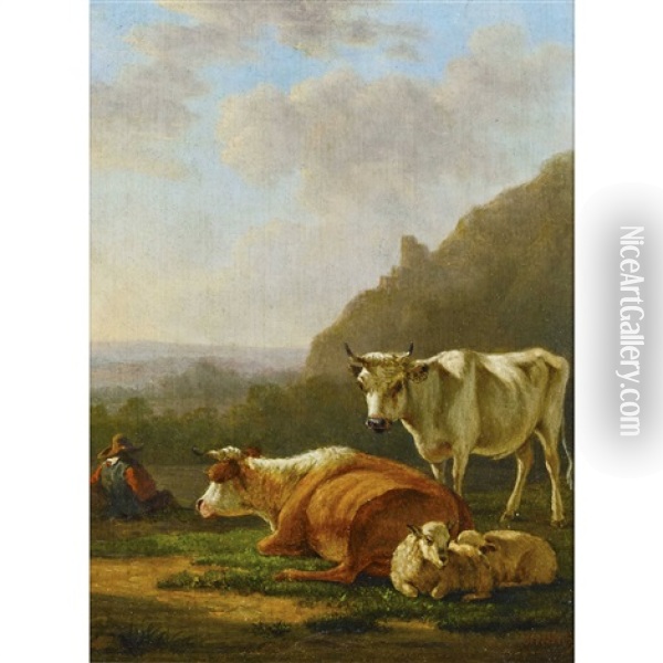 Hirte Mit Kuhen Und Schafen Oil Painting - Jacob Van Stry