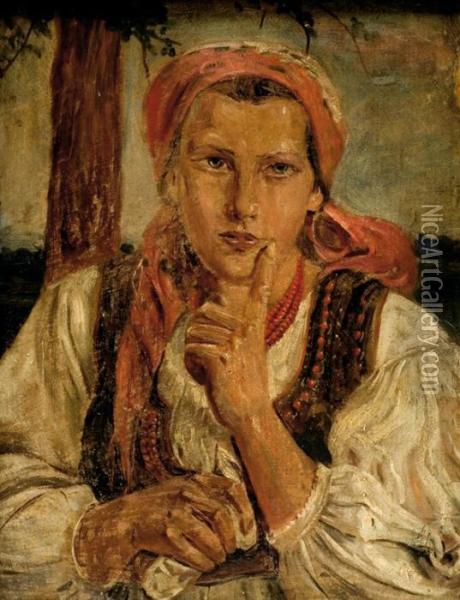 Mloda Krakowianka Oil Painting - Wincenty Wodzinowski