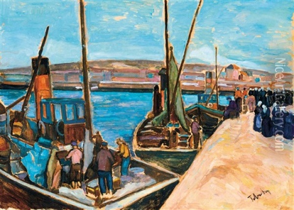 Harbour In Bretagne Oil Painting - Erno Tibor