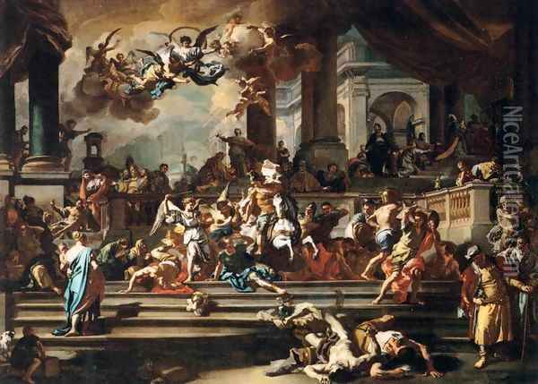 Expulsion of Heliodorus from the Temple Oil Painting - Francesco Solimena