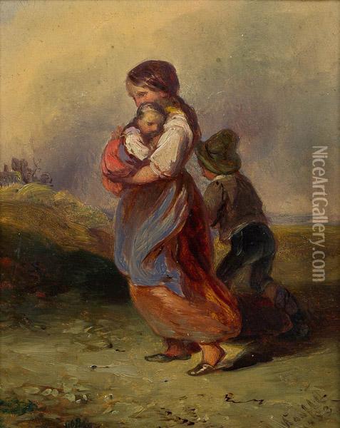 Mutter Mit Zwei Kindern Oil Painting - Johann Matthias Ranftl
