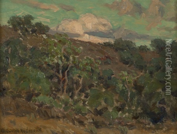 Trees In A Hillside Landscape Oil Painting - Granville S. Redmond