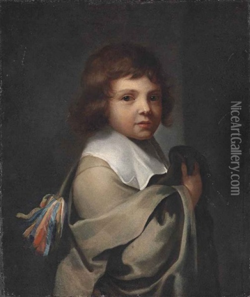 Portrait Of A Boy, Half-length, In A Grey Cloak And White Collar Oil Painting - Jacques Vaillant