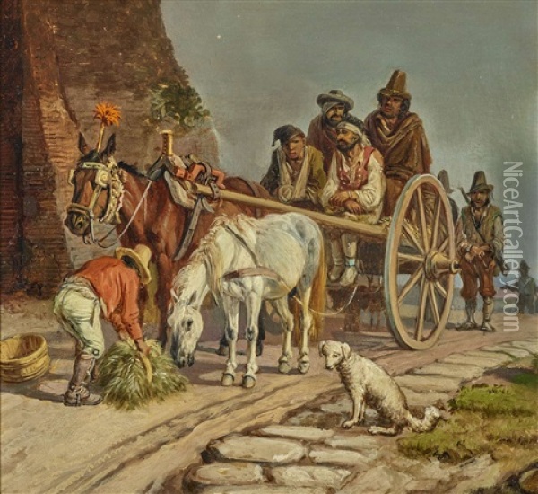 Raubertransport' (transport Of Robbers) Oil Painting - Heinrich Buerkel