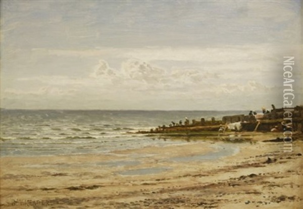 Playing On The Breakwater Oil Painting - Benjamin Williams Leader