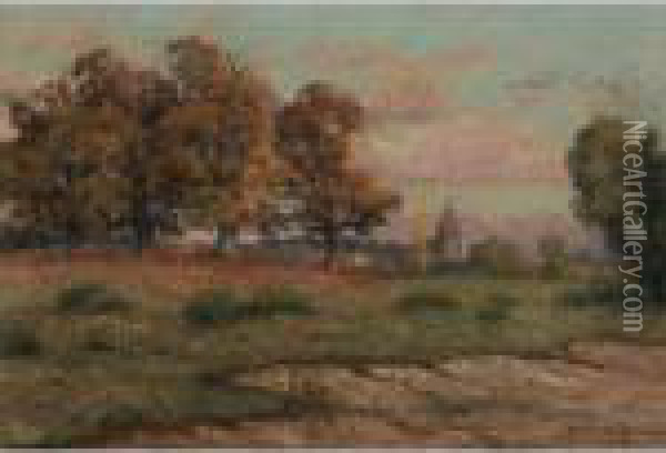 Paysage Avec Village Et Eglise Oil Painting - Pierre Ernest Prins