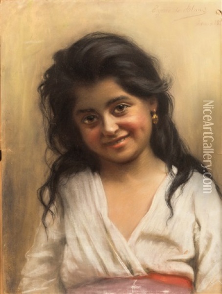 Portrait Of A Gypsy Girl Oil Painting - Eugen von Blaas