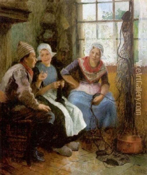 Fischerfamilie Im Gesprach Oil Painting - Carl Duxa