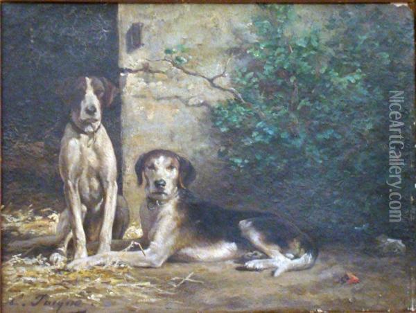 Deux Chiens Oil Painting - Charles Emile Jacques