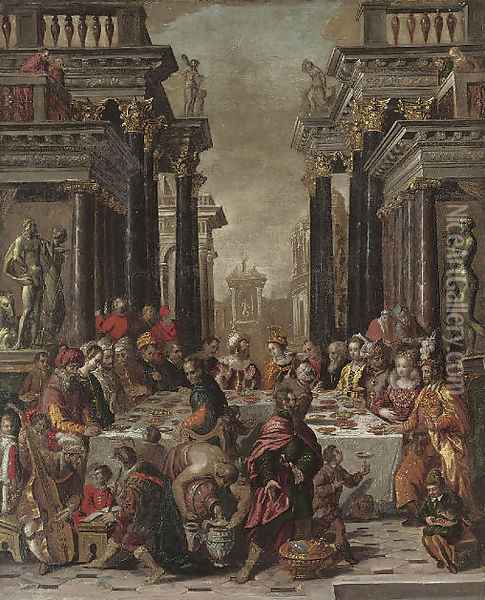 Balthasar's Feast Oil Painting - Lambert Sustris