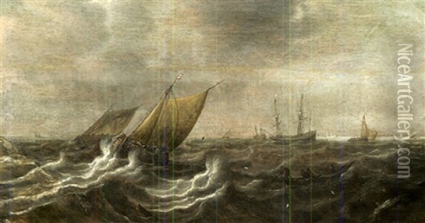 Boote In Sturmischer See Oil Painting - Justus Verwer