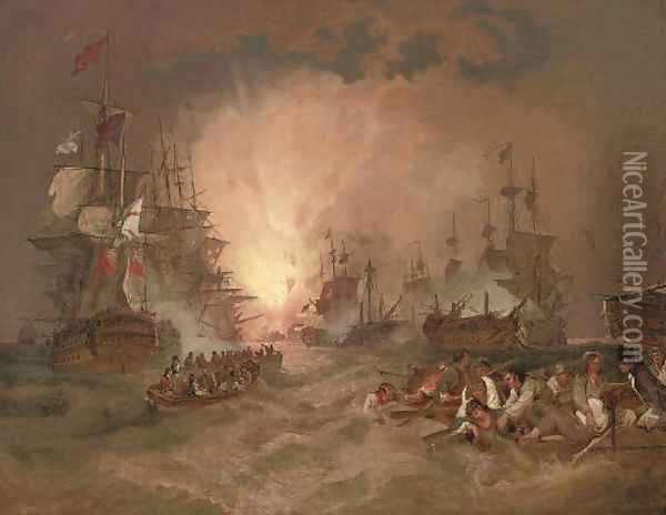 The battle of the Nile, 1st August 1798 The destruction of the French flagship L'Orient Oil Painting - Philip Jacques de Loutherbourg