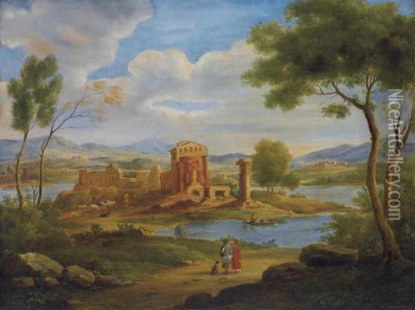 Paesaggio Lacustre Con Borgo E Rovine Oil Painting - Hendrik Frans Van Lint