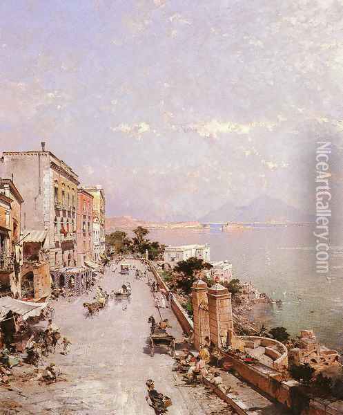 A View of Posilippo, Naples Oil Painting - Franz Richard Unterberger