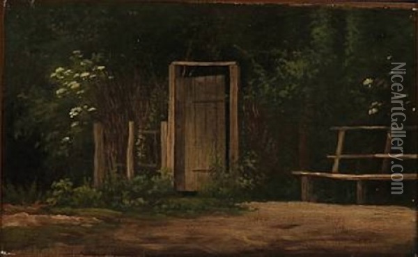 Bench At An Entrance To A Garden Oil Painting - Hans Christian Fischer