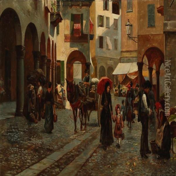 Gade I Lugano Oil Painting - August Fischer