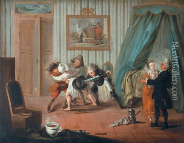 Le Coup De Clysopompe Oil Painting - Jean-Baptiste Charpentier the Elder