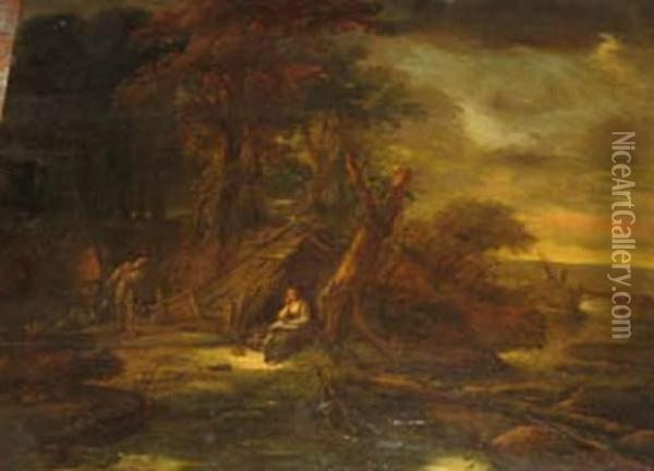Couple In A Wild Romantic Landscape Oil Painting - Jacob Willemsz de Wet the Elder