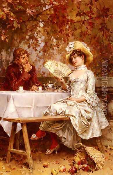 Tea In The Garden, Autumn Oil Painting - Frederick Hendrik Kaemmerer