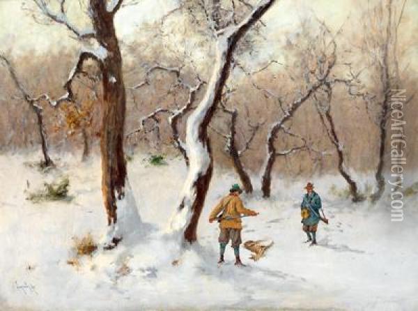 Jager Im Winterwald Oil Painting - Antal Neogrady