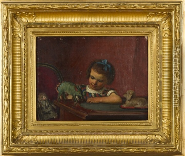 Playing Child Oil Painting - Adolf von Becker