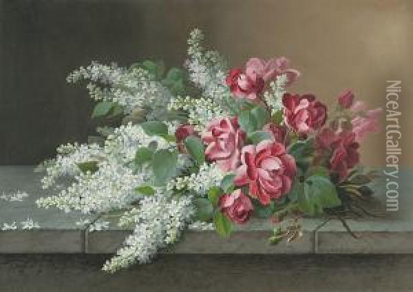 Still Life Of Lilacs And Roses Oil Painting - Raoul Maucherat de Longpre