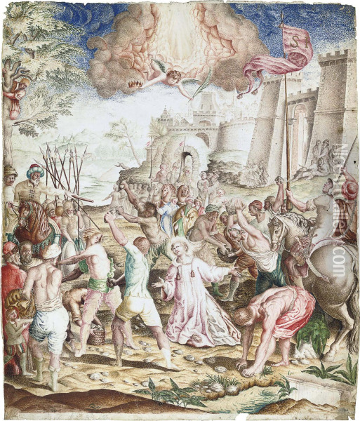 The Stoning Of St Stephen Oil Painting - Giovanni B. (Il Genvovese) Castello
