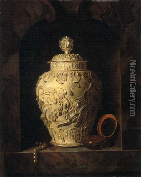 Un Pot Couvert, Une Montre Et Un Collier Dans Une Niche Oil Painting - Pieter Gerritsz van Roestraten
