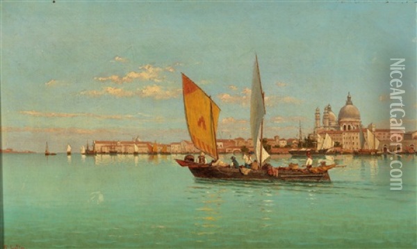 Venice - Fisherfolk Before Santa Maria Della Salute Oil Painting - Pietro Galter