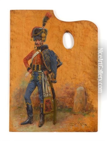 Hussard Du 9e Regiment, En Pied Oil Painting - Maurice Henri Orange