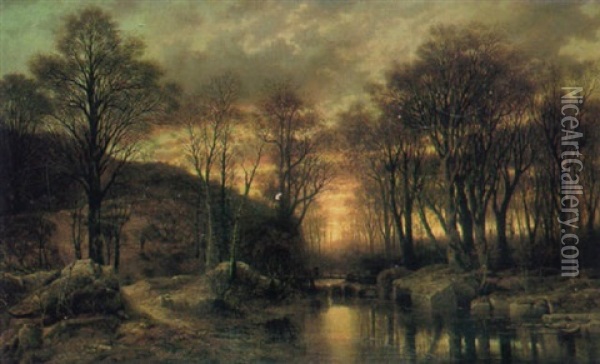 A Wooped River Landscape At Sunset Oil Painting - Louis Verboeckhoven the Younger