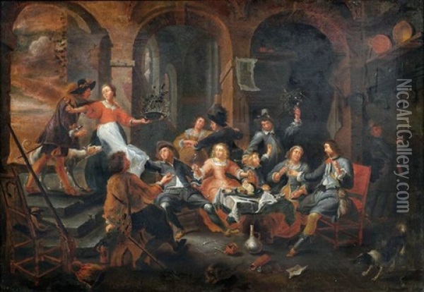 Zechende Gesellschaft In Einer Halle Oil Painting - Willem van Herp the Elder
