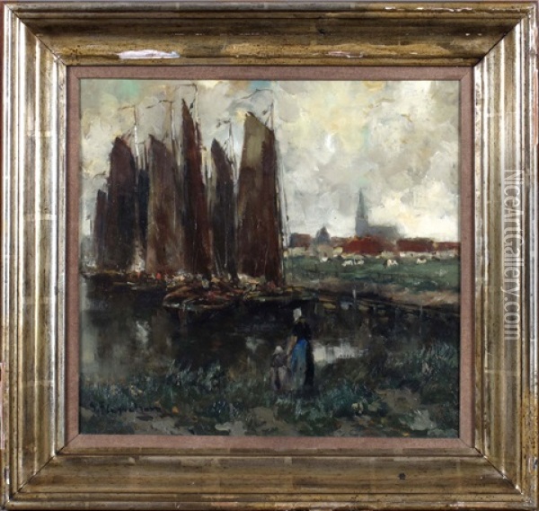 Port A Volendam Oil Painting - Gustave Flasschoen