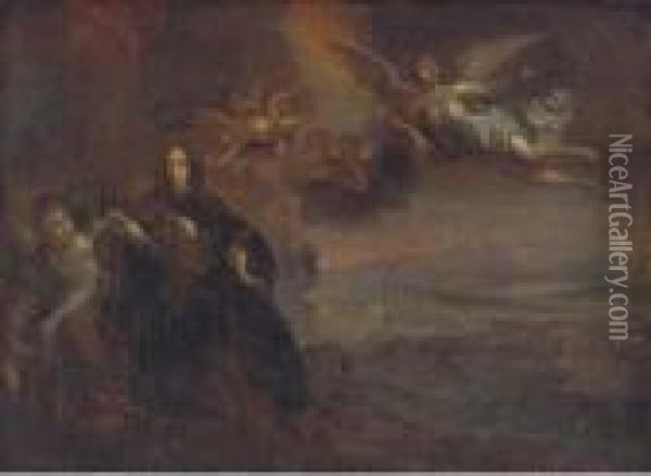 William Of Orange Landed By Angels, A Battlefield Beyond Oil Painting - William Wissing or Wissmig