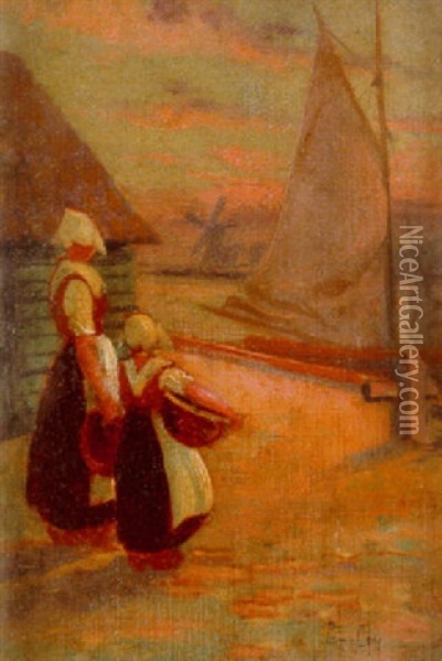 Dutch Harbor Scene Oil Painting - Anna Coy