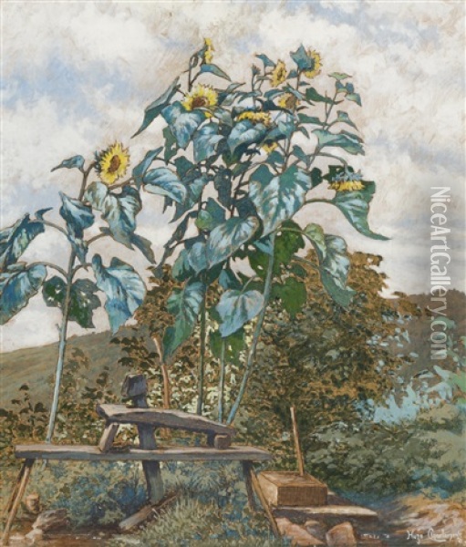 Landschaft Mit Sonnenblumen Oil Painting - Hugo Charlemont