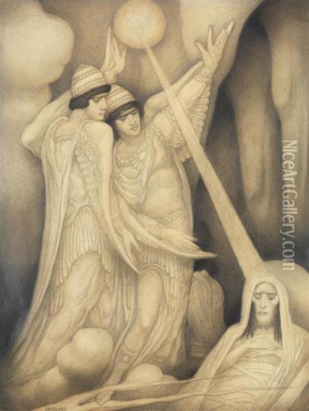 Deux Anges Veillant Un Prophete Oil Painting - Leonard Sarluis