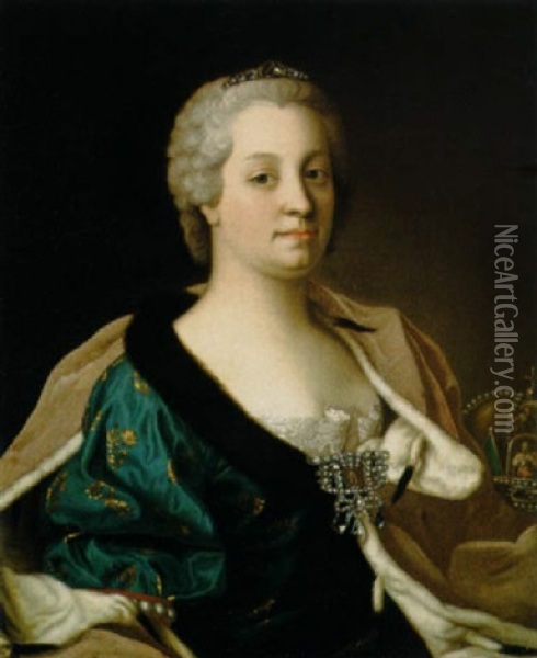 Kaiserin Maria Theresia Mit Der Habsburgischen Hauskrone Oil Painting - Jean Etienne Liotard